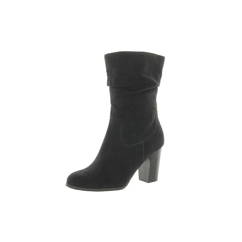 Style & Co Womens 5.5 M Black Saraa Faux Suede Block Heel Boots DISPLAY RX7